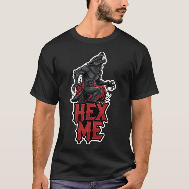 Fierce werewolf roaring under a red moon with HEX  T-Shirt (Front)