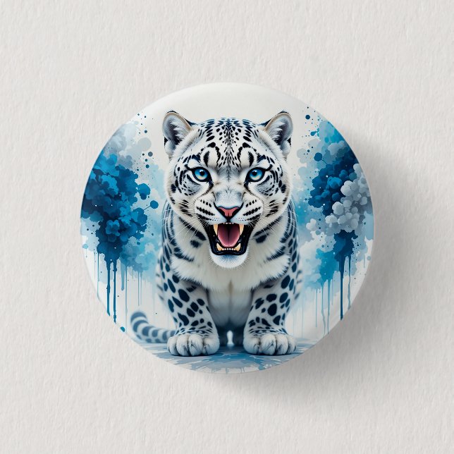 Fierce White Leopard 1 Inch Round Button (Front)