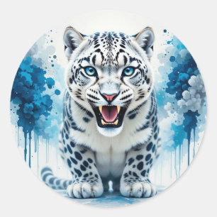 Fierce White Leopard Classic Round Sticker