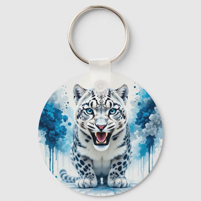 Fierce White Leopard Keychain (Front)