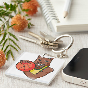 Fierce Wildcat Basketball Mascot Keychain