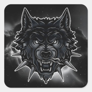🐺 Fierce Wolf Head Spiked Collar Bold Animal Art  Square Sticker