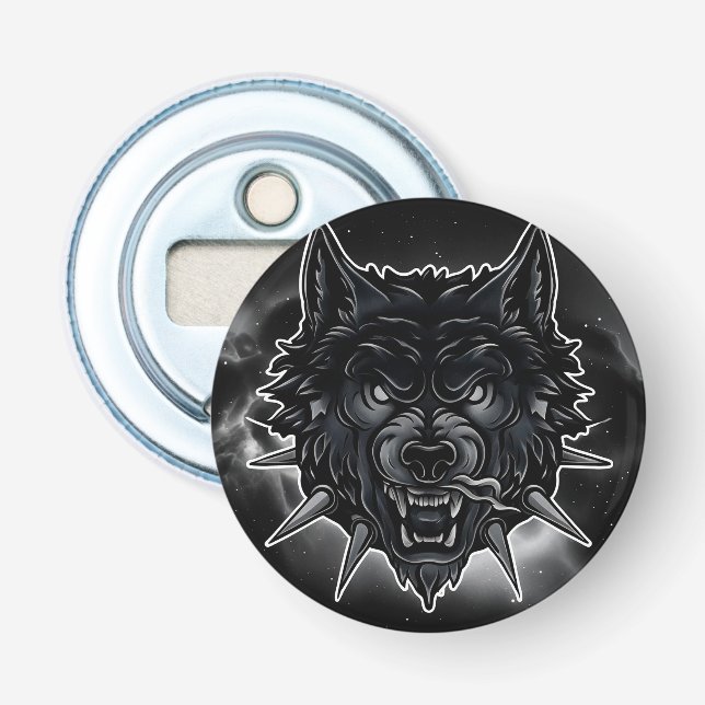 Fierce Wolf Illustration with Spiked Collar Bottle Opener (Front)