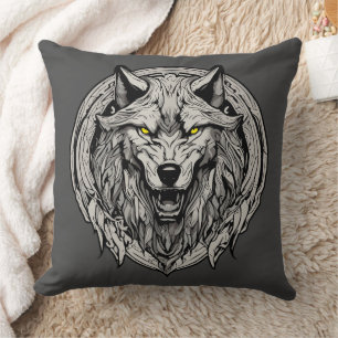 Fierce Wolf Mandala: Symbol of Strength Throw Pillow