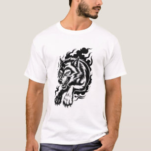 Fierce Wolf Shadow Graphic Aggressive Ink Beast T-Shirt