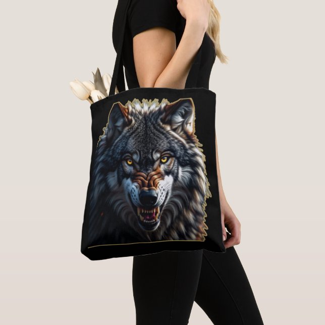 Fierce Wolf – Symbol of Strength and Freedom Tote Bag (Close Up)