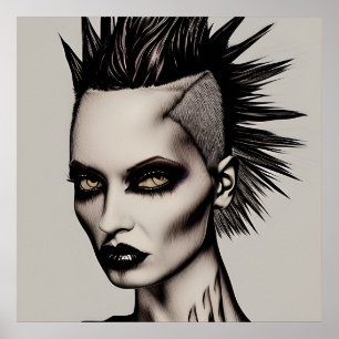 Fierce Woman in Mohawk and Piercings Gothic Punk Poster