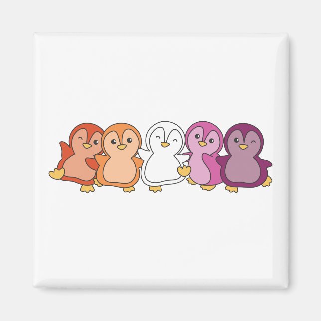 Fierté Drapeau Lesbienne Lgbtq mignon Aimant Pengu (Devant)