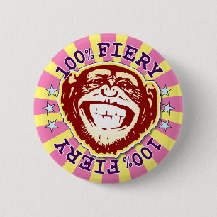 Fiery 100% Funny Funky Monkey Badge 2 Inch Round Button