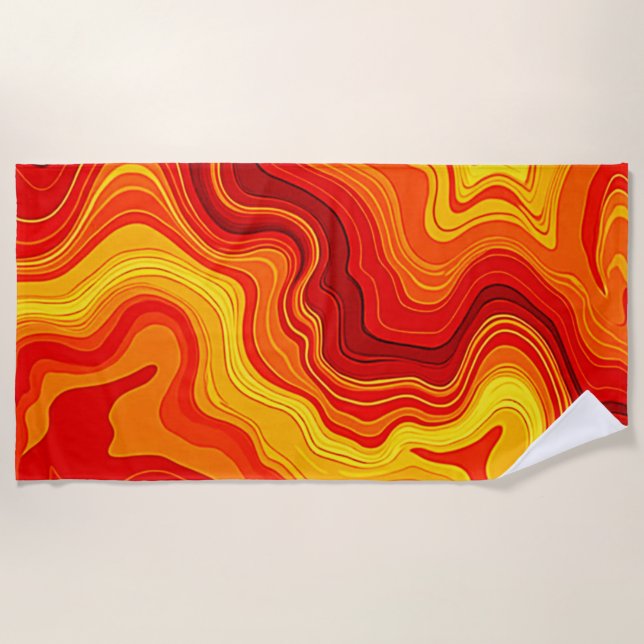 Fiery Abstract Topography Art Beach Towel (Front)