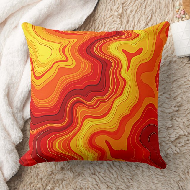 Fiery Abstract Topography Art Throw Pillow (Blanket)