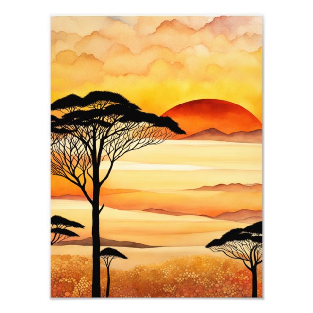 Fiery African Sunset Landscape Photo Print (Front)