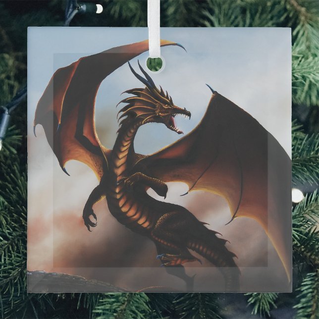 Fiery Amber Dragon Fantasy Glass Ornament (Creator Uploaded)