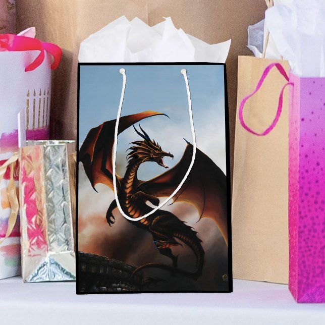 Fiery Amber Dragon Fantasy Medium Gift Bag (Creator Uploaded)