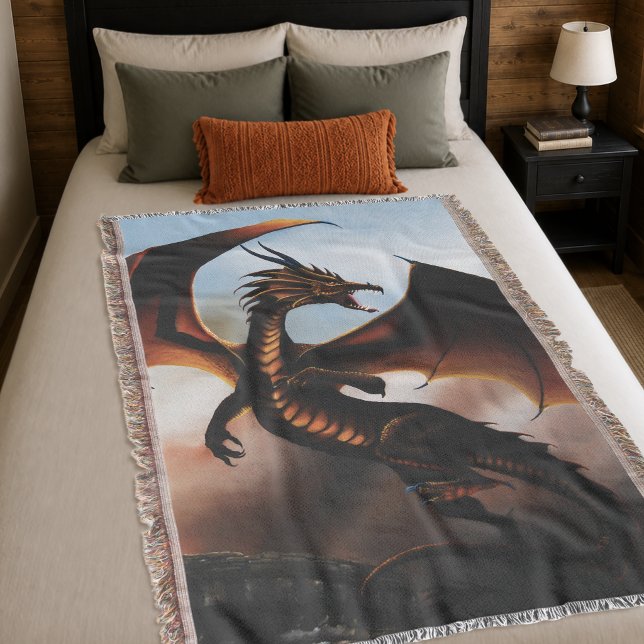 Fiery Amber Dragon Fantasy Throw Blanket (Creator Uploaded)