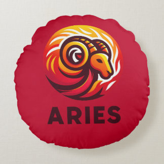 Fiery Aries Astrology Sign Round Pillow