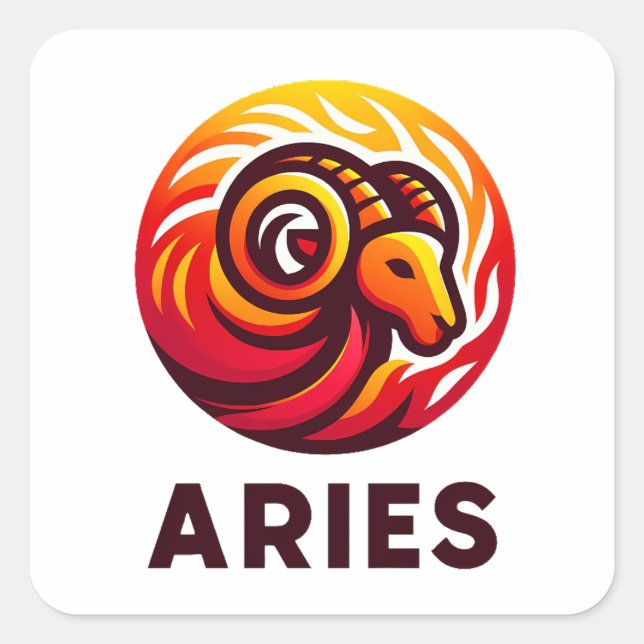Fiery Aries Astrology Sign Square Sticker (Front)