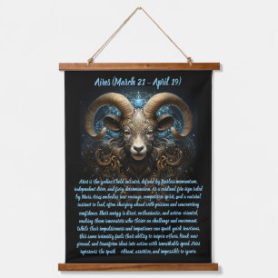 Fiery Aries Spirit with Ornate Ram Illustration Hanging Tapestry