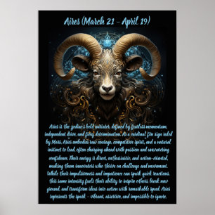 Fiery Aries Spirit with Ornate Ram Illustration Poster