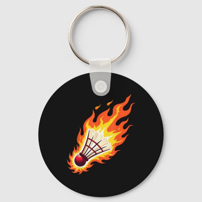 Fiery Badminton Flaming Shuttle On Fire  Keychain (Front)
