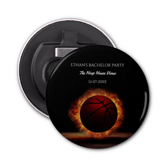 Fiery Basketball Birthday / bachelor party Game Bottle Opener (Front)