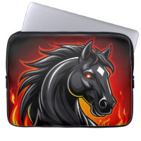 Fiery Black Horse Illustration with Glowing Eyes