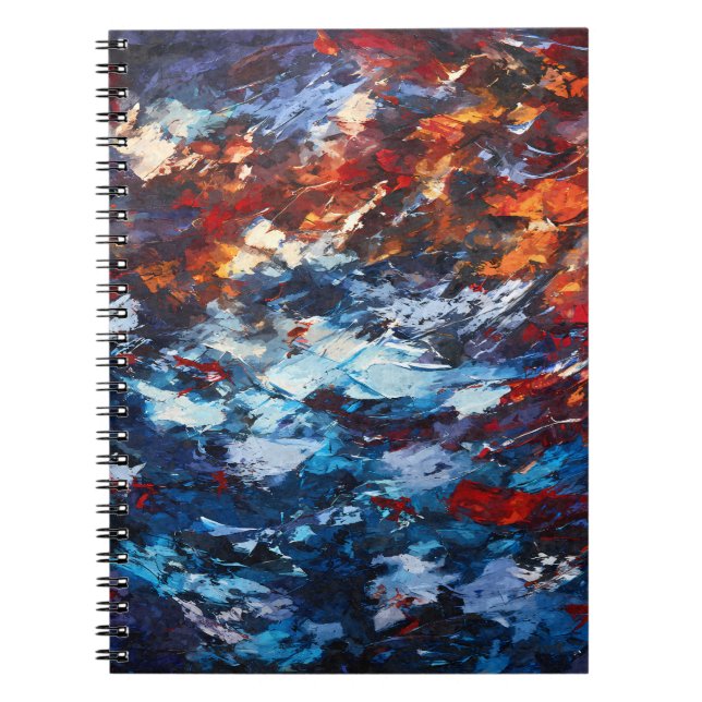 Fiery Blue Red Orange Brush Abstract Notebook (Front)