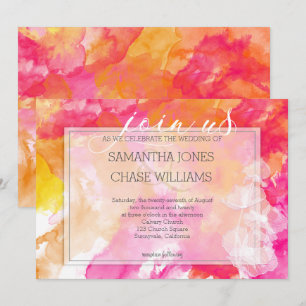 Fiery Bold Sunset Watercolor Hollyhock Wedding Invitation