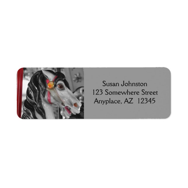 Fiery Carousel Horse Black And White Address Label (Front)