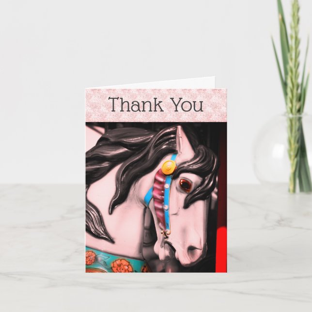 Fiery Carousel Horse Black White Thank You Card (Front)