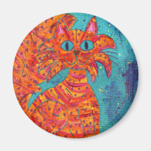 Fiery Cat on Turquoise Magnet