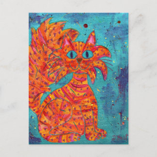 Fiery Cat on Turquoise Postcard