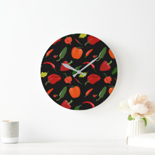 Fiery Chili Pepper Home Decor Large Clock