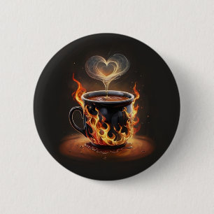 Fiery Christmas Coffee Cup with Heart Steam Art 2 Inch Round Button