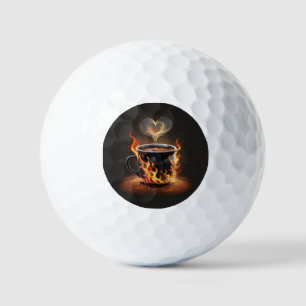 Fiery Christmas Coffee Cup with Heart Steam Art Golf Balls