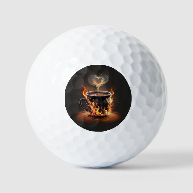 Fiery Christmas Coffee Cup with Heart Steam Art Golf Balls (Front)