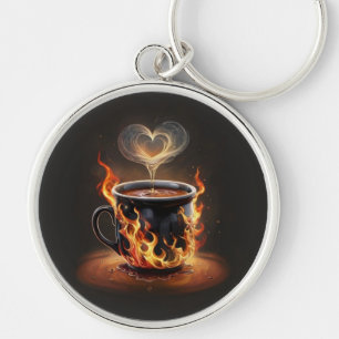 Fiery Christmas Coffee Cup with Heart Steam Art Keychain