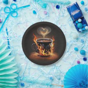 Fiery Christmas Coffee Cup with Heart Steam Art Paper Plate