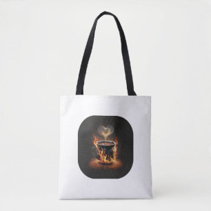 Fiery Christmas Coffee Cup with Heart Steam Art Tote Bag