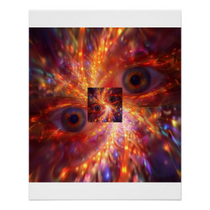 Fiery Cosmic Eyes Golden Explosion Poster