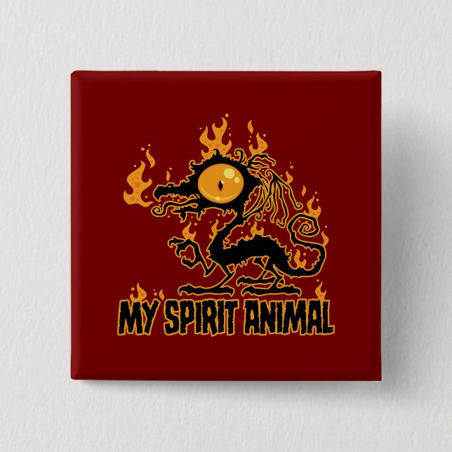 Fiery Crispy Dragon Spirit Animal 2 Inch Square Button (Front)
