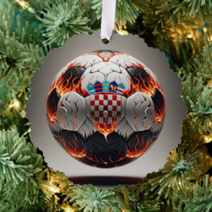 Fiery Croatian Soccer Ball   Ornament Card