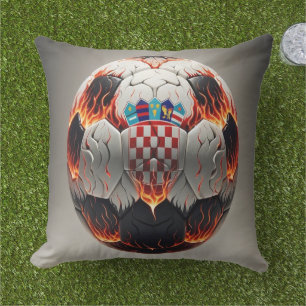 Fiery Croatian Soccer Ball   Outdoor Pillow