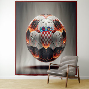 Fiery Croatian Soccer Ball   Tapestry