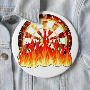 Fiery Dartboard Flames Art Design 6 Inch Round Button