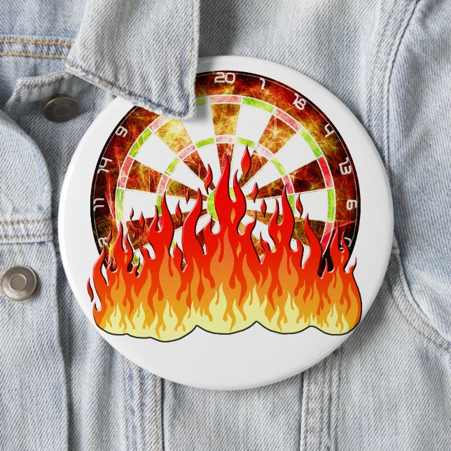 Fiery Dartboard Flames Art Design 6 Inch Round Button (In Situ)