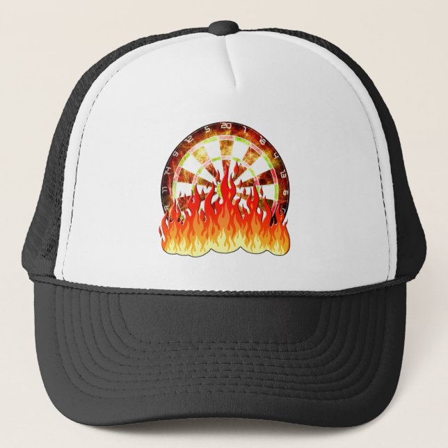 Fiery Dartboard Flames Art Design Trucker Hat (Front)