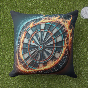 Fiery Dartboard with Bullseye Explosion Outdoor Pillow