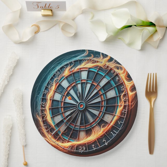 Fiery Dartboard with Bullseye Explosion  Paper Plate (Wedding)