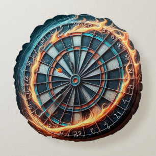 Fiery Dartboard with Bullseye Explosion Round Pillow
